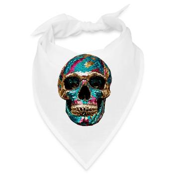 Totenkopf,metallisch,pailletten,nieten,gold,silber - Bandana - Weiß - Vorne