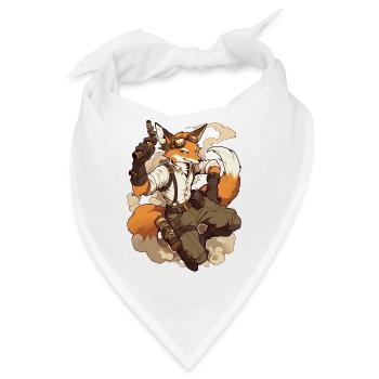 Steampunk Fuchs Anime Style - Retro Futurismus - Bandana - Weiß - Vorne