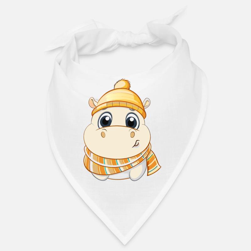 Hippopotame mignon avec écharpe et chapeau à pompon. Bandana