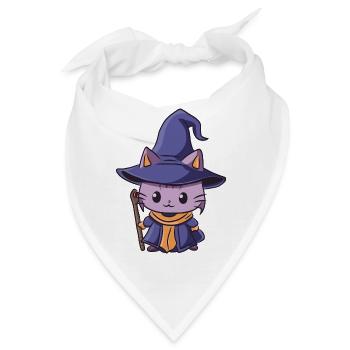 Schwarz Magier Katze - Bandana - Weiß - Vorne