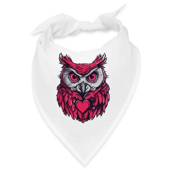 Valentines Owl - Red Owl with Heart - Bandana - Weiß - Vorne