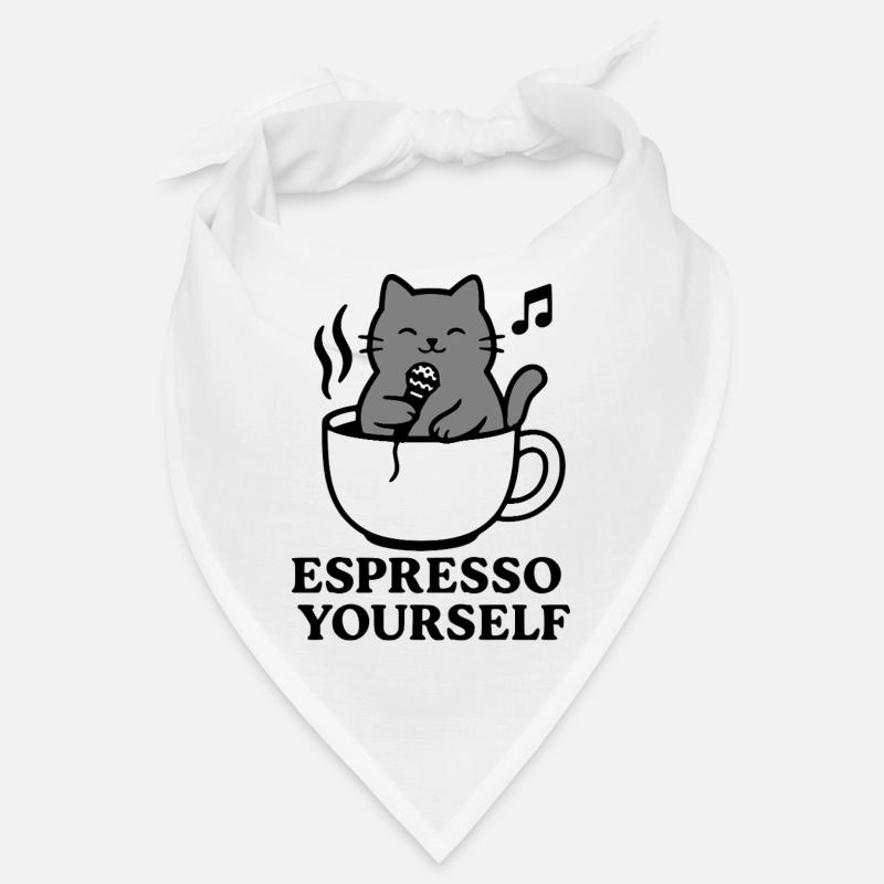 Gray cat, espresso cup, coffee, singing, express Bandana