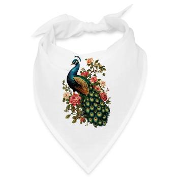 Pfau Blumen Floral - Bandana - Weiß - Vorne