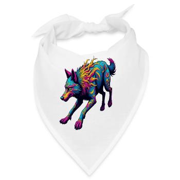 Psychedelischer Laufwolf – Neon Fantasy Tierkunst - Bandana - Weiß - Vorne
