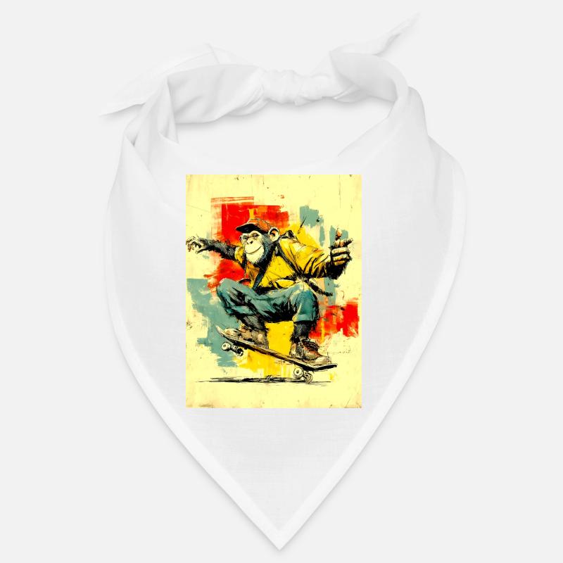 Cool monkey sur le skateboard - moderne, élégant - Bandana - blanc