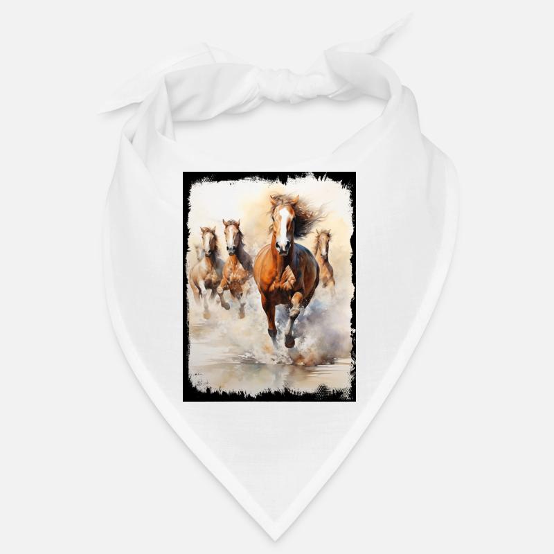 Groupe de chevaux sauvages Plage Sable Eau Éclaboussures Bandana