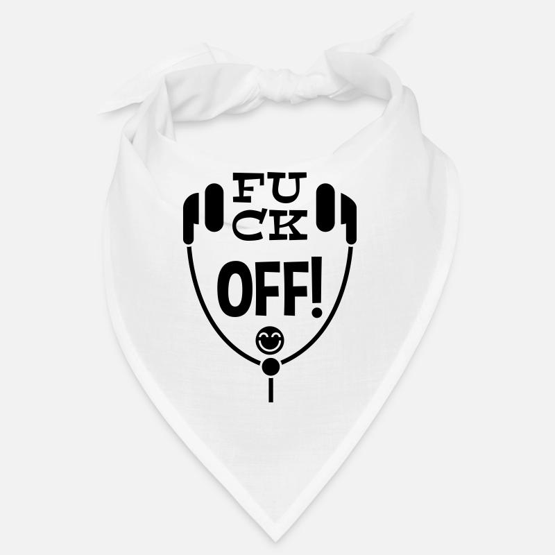 Humorous Headphone Artwork Featuring Unique Text a Bandana