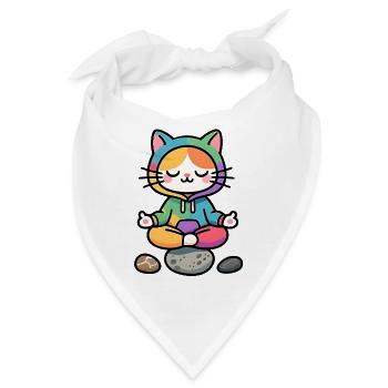 Meditative Regenbogen-Zen-Katze - Bandana - Weiß - Vorne