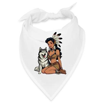 Indische Frau mit Husky-Hund - Bandana - Weiß - Vorne