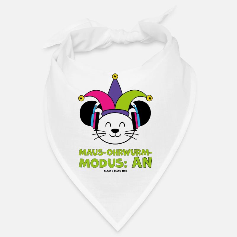 Karnevalsmaus mit Narrenkappe und Kopfhörern Bandana