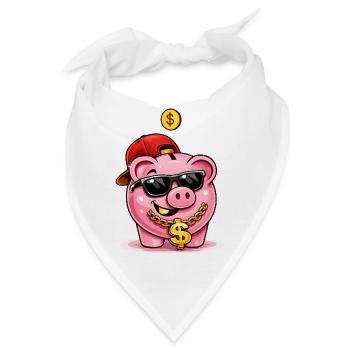 Cooles Sparschwein mit Dollar-Kette - Bandana - Weiß - Vorne