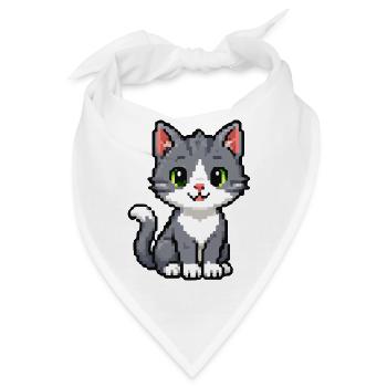Pixelkätzchen Grau Katze - Bandana - Weiß - Vorne