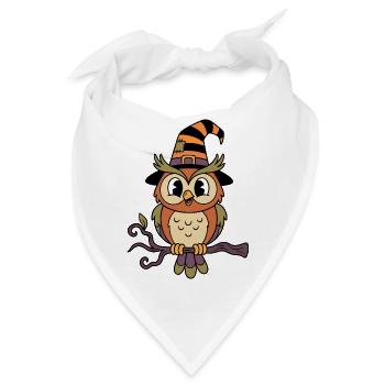 Süße Cartoon-Eule mit Hexenhut zu Halloween - Bandana - Weiß - Vorne