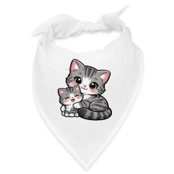 Katzenmama und ihr süßes Kätzchen kuscheln zusammen - Bandana - Weiß - Vorne
