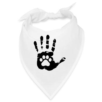 Tintenabdruck von Menschenhand und Katzenpfote - Bandana - Weiß - Vorne