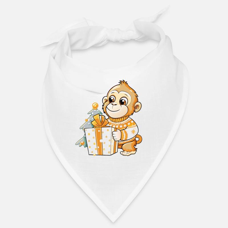 Niedlicher Affe packt Geschenk aus Bandana