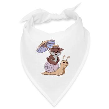 Lustiger Otter mit Sonnenschirm sitzt auf Schnecke - Bandana - Weiß - Vorne