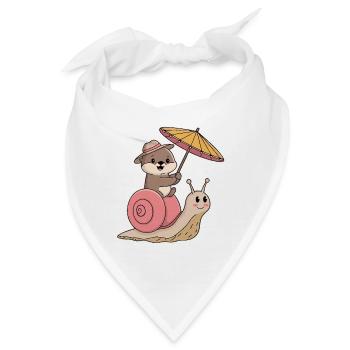 Lustiger Otter mit Sonnenschirm sitzt auf Schnecke - Bandana - Weiß - Vorne