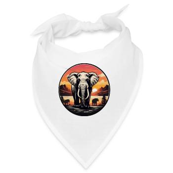 Elefant an der Wasserstelle bei Sonnenuntergang - Bandana - Weiß - Vorne