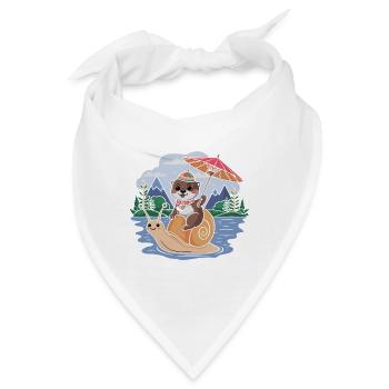 Lustiger Otter mit Sonnenschirm sitzt auf Schnecke - Bandana - Weiß - Vorne
