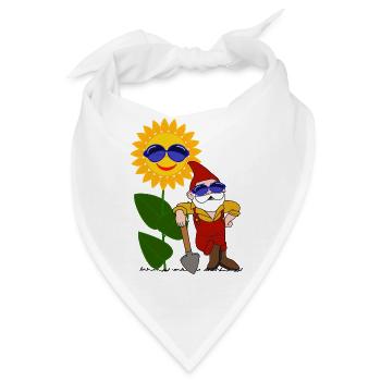Gartenzwerg, Sonnenblume, Sonnenbrille - Bandana - Weiß - Vorne