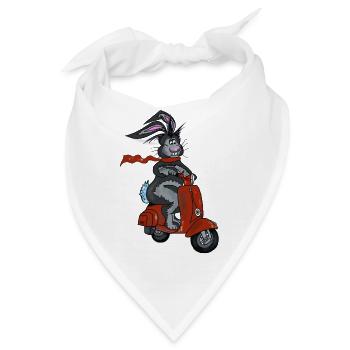 Hase auf Roller als Kurier - Bandana - Weiß - Vorne