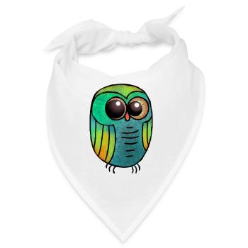 Grüne Eule Strukturierte haarige Eule / Süße Eule - Bandana - Weiß - Vorne