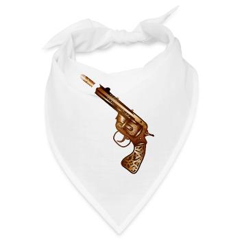 reich verzierter Steampunk Revolver mit Patrone - Bandana - Weiß - Vorne