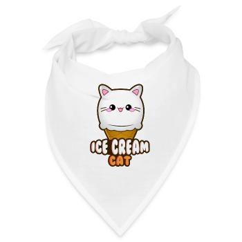 Ice Cream Cat Eiscreme Eis Katze Vanille Eiskugel - Bandana - Weiß - Vorne