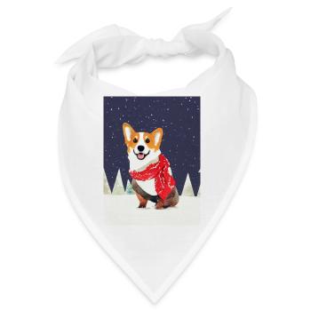 Corgi mit rot-weißem Weihnachtsschal - Bandana - Weiß - Vorne