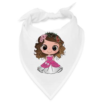 Braune Prinzessin mit braunen Augen und rosa Kleid - Bandana - Weiß - Vorne