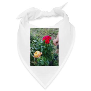 1 rote Rose und 1 gelbe mit kleiner Hand - Bandana - Weiß - Vorne