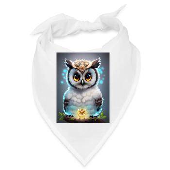Süße Eule mit leichtender neon Aura & großen Augen - Bandana - Weiß - Vorne