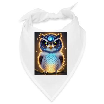 Süße Eule mit leichtender neon Aura & großen Augen - Bandana - Weiß - Vorne
