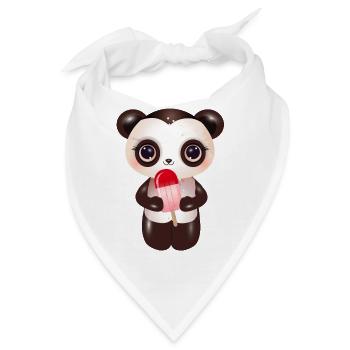 niedlicher Panda mit rotem Eis am Stil - Bandana - Weiß - Vorne