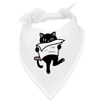 Lustige schwarze Katze, die Zeitung liest - Bandana - Weiß - Vorne