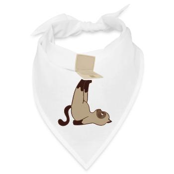 Katze mit Laptop - Bandana - Weiß - Vorne
