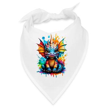 Drache Farbenfroh - Baby Drache - Dragon Head - Bandana - Weiß - Vorne