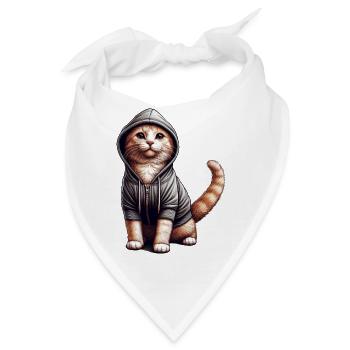 Katze trägt Kapuzenpullover - Bandana - Weiß - Vorne