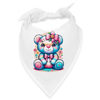 Bunter Teddybär - Farbglanz & Herzdetails - Bandana - Weiß - Vorne