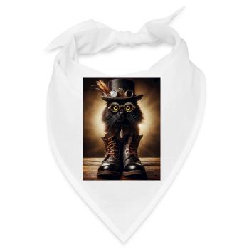 Steampunk Black Cat mit stylischen Accessoires - Bandana - Weiß - Vorne