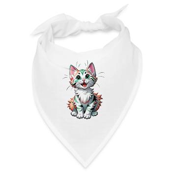 Süße Katze mit großen Augen mit grünem Fell - Bandana - Weiß - Vorne