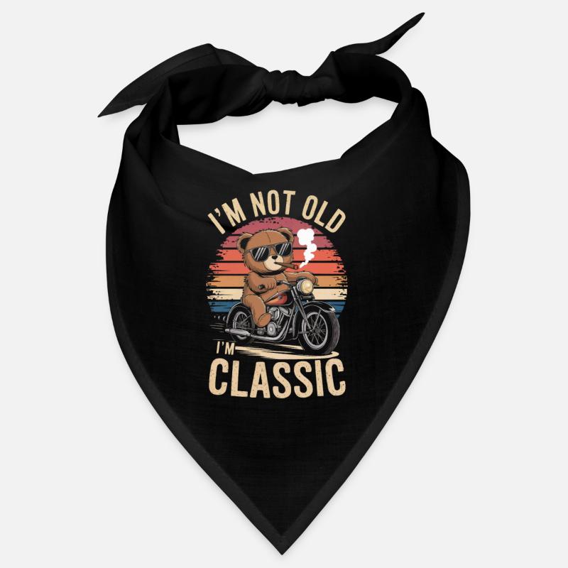 Teddy bear with sunglasses riding motorcycle vintage Bandana