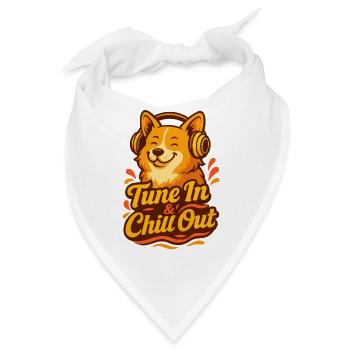 "Tune In & Chill Out" Happy Corgi mit Kopfhörern - Bandana - Weiß - Vorne