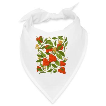 Erdbeeren und Blumen botanisch künstlerisch - Bandana - Weiß - Vorne