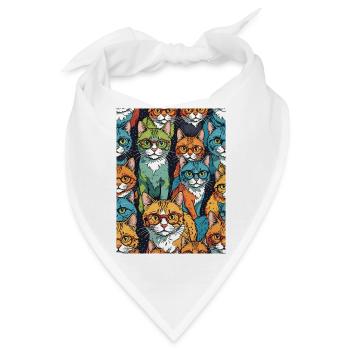 Bunte Katzen mit Brillen Muster - Bandana - Weiß - Vorne