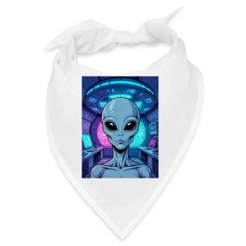 Grauer Außerirdischer Portrait – Im Inneren des UFOs - Bandana - Weiß - Vorne