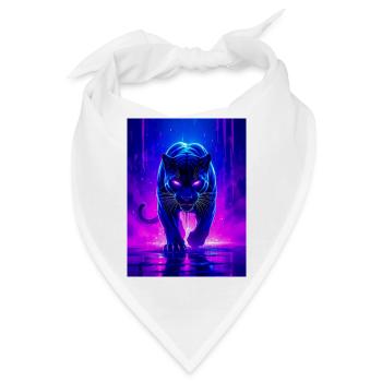 Ein Panther leuchtet in heftigem Neonpink und violetter Tanne - Bandana - Weiß - Vorne