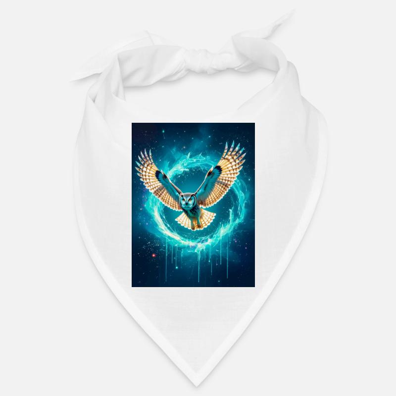 Eine leuchtende Eule schwebt durch strahlende Strahlen aus Gol Bandana