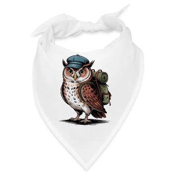 Wandernde Eule mit Rucksack - Bandana - Weiß - Vorne